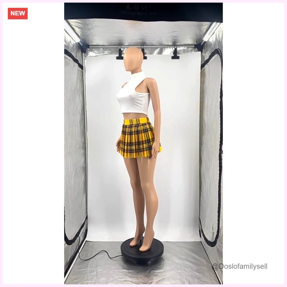 Mini Pleated Skirt High Waist Stretchy Tennis A-Line Skater Skirt - Picture 7 of 7